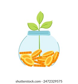 cash coin jar cartoon. moneybox hand, business gold, financial growth cash coin jar sign. isolated symbol vector illustration