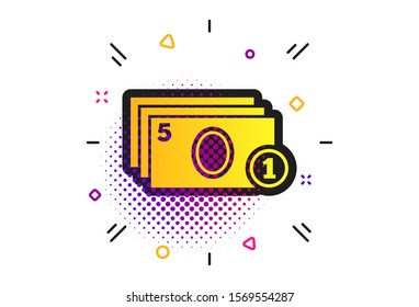 Cash and coin sign icon. Halftone dots pattern. Paper money symbol. For cash machines or ATM. Classic flat cash icon. Vector