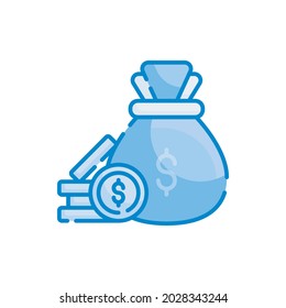cash collection vector blue colours icon style illustration. EPS 10 file