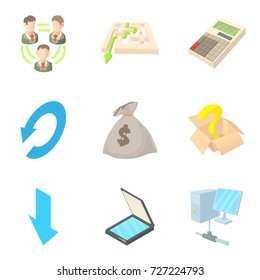 Cash consideration icons set. Cartoon set of 9 cash consideration vector icons for web isolated on white background