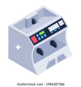 Cash counter machine icon in isometric design 