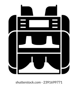 Icono sólido de máquina de cajero automático, concepto de equipo de oficina, signo vectorial de máquina de cajero automático en fondo blanco, estilo de glifo de contador de efectivo para concepto móvil y diseño web. Gráficos vectoriales