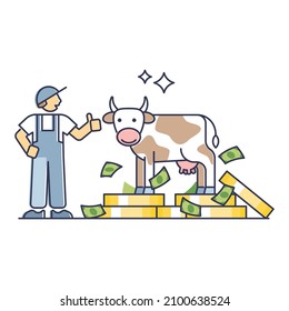 Cash cow as venture that generates a steady return of profits outline concept. Successful and efficient money earnings for company business interests vector illustration. Best price performance values