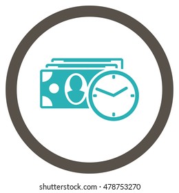 Cash Credit vector bicolor rounded icon. Image style is a flat icon symbol inside a circle, grey and cyan colors, white background.
