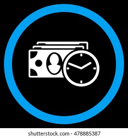 Cash Credit vector bicolor rounded icon. Image style is a flat icon symbol inside a circle, blue and white colors, black background.