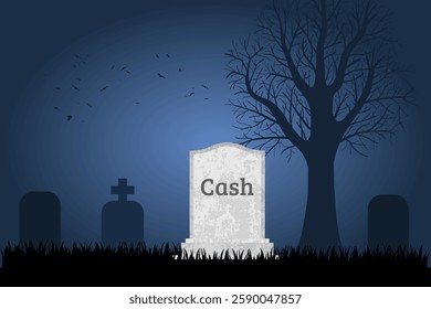 Cash is dead. Grave concept symbolizing decline in paper money use.