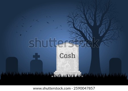 Cash is dead. Grave concept symbolizing decline in paper money use.