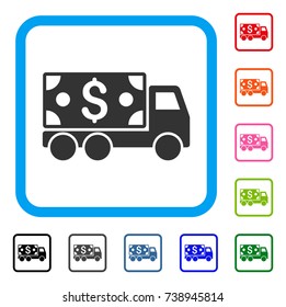 Cash Delivery icon. Flat grey iconic symbol in a light blue rounded rectangular frame. Black, gray, green, blue, red, orange color variants of Cash Delivery vector.