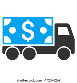 Cash Delivery icon. Vector style is bicolor flat iconic symbol with rounded angles, blue and gray colors, white background.