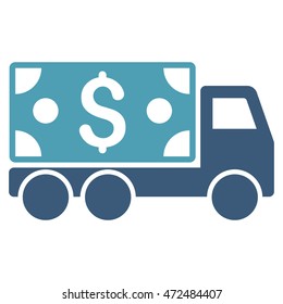 Cash Delivery icon. Vector style is bicolor flat iconic symbol with rounded angles, cyan and blue colors, white background.