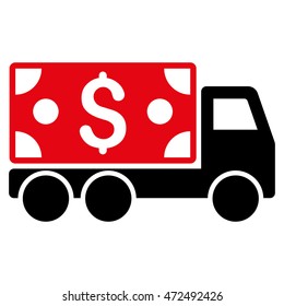 Cash Delivery icon. Vector style is bicolor flat iconic symbol with rounded angles, intensive red and black colors, white background.