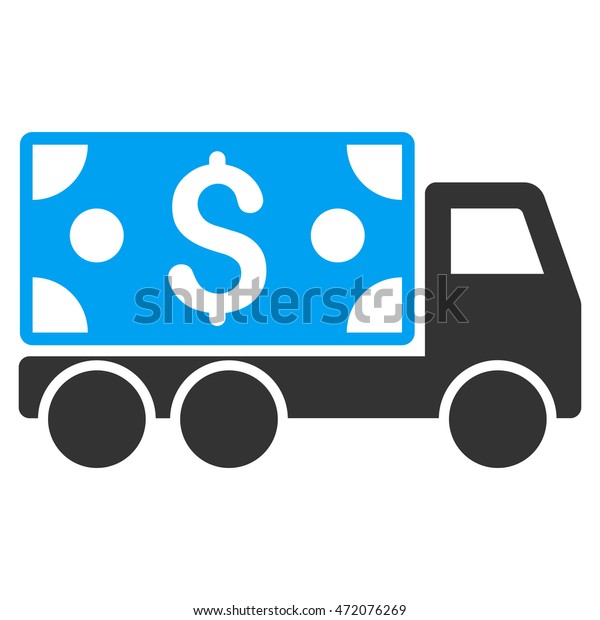 Cash Delivery icon. Vector style is bicolor\
flat iconic symbol with rounded angles, blue and gray colors, white\
background.