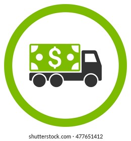 Cash Delivery rounded icon. Vector illustration style is flat iconic bicolor symbol, eco green and gray colors, white background.
