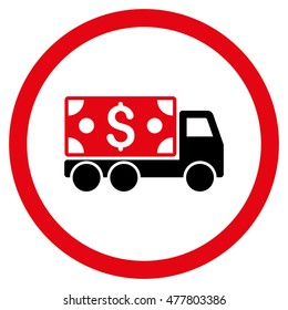 Cash Delivery rounded icon. Vector illustration style is flat iconic bicolor symbol, intensive red and black colors, white background.