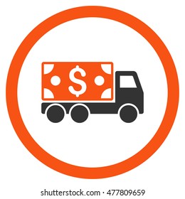 Cash Delivery rounded icon. Vector illustration style is flat iconic bicolor symbol, orange and gray colors, white background.