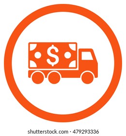 Cash Delivery rounded icon. Vector illustration style is flat iconic symbol, orange color, white background.