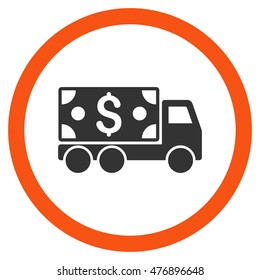 Cash Delivery vector bicolor rounded icon. Image style is a flat icon symbol inside a circle, orange and gray colors, white background.