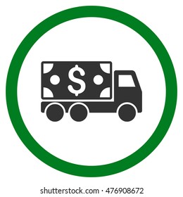 Cash Delivery vector bicolor rounded icon. Image style is a flat icon symbol inside a circle, green and gray colors, white background.