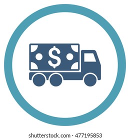 Cash Delivery vector bicolor rounded icon. Image style is a flat icon symbol inside a circle, cyan and blue colors, white background.