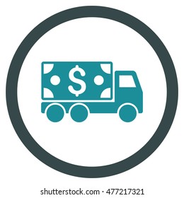 Cash Delivery vector bicolor rounded icon. Image style is a flat icon symbol inside a circle, soft blue colors, white background.