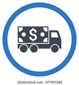 Cash Delivery vector bicolor rounded icon. Image style is a flat icon symbol inside a circle, smooth blue colors, white background.