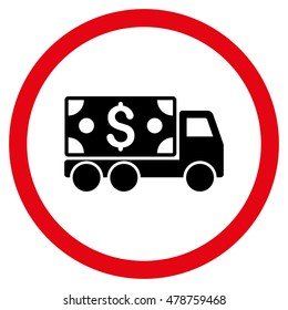 Cash Delivery vector bicolor rounded icon. Image style is a flat icon symbol inside a circle, intensive red and black colors, white background.