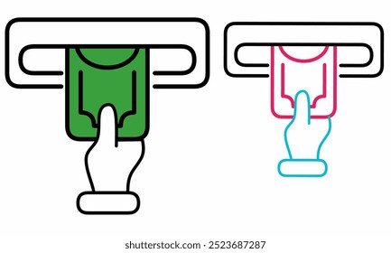 Ícone de depósito em dinheiro. Símbolo de inserção de dinheiro de slot ATM em linha, estilo plano e colorido em fundo branco, adequado para aplicativos e sites. Ilustração vetorial