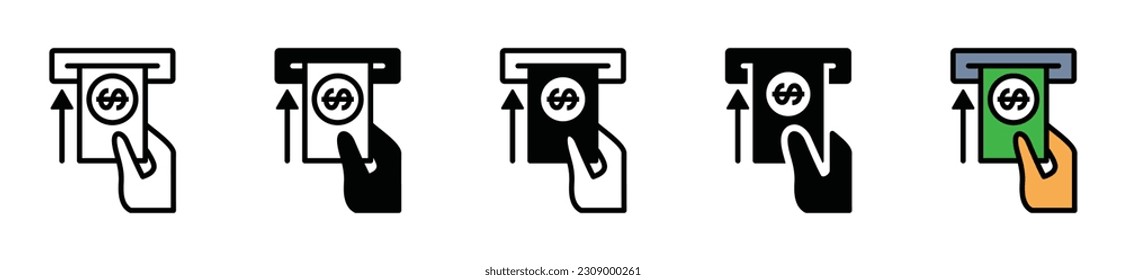 Cash deposit icon. Insert money into the ATM slot symbol in line, flat, and color style on white background with editable stroke for apps and websites. Vector illustration - Shutterstock ID 2309000261