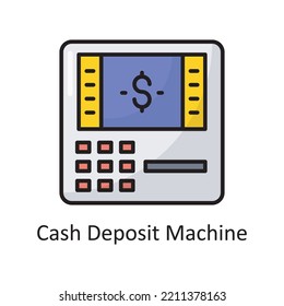 Geldeinlagenautomat Vektorgrafik ausgefüllt Outline Icon Design Illustration. Bank- und Zahlungssymbol auf weißem Hintergrund - EPS10-Datei