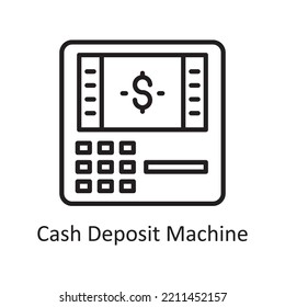 Cash Deposit Machine Vector Outline Icon Design illustration. Banking and Payment Symbol on White background EPS 10 File