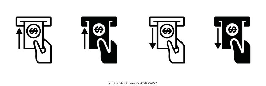 Cash deposit and withdrawal icon. Withdraw, insert money into the ATM slot symbol in line, flat, and color style on white background with editable stroke for apps and websites. Vector illustration