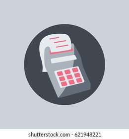 cash desk flat design vector illustration isolated in rounded circle flat design style for website like a button with a paper