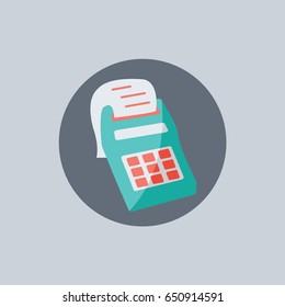 cash desk flat design vector isolated icon in rounded circle flat design style for website like a button with a paper cartoon isolated
