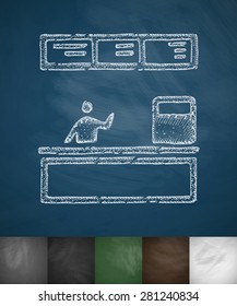 cash desk icon. Hand drawn vector illustration. Chalkboard Design