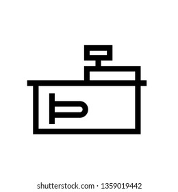 Cash desk with terminal outline icon. Clipart image isolated on white background