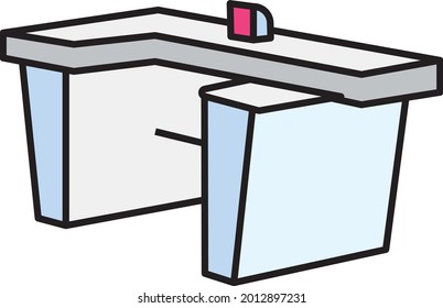 Vektor-Vektorfarben-Design, Symbol für Einzelhandelsgeräte, Zeichen für Supermärkte, Lebensmittelartikel im Lebensmittelgeschäft, Stockillustrationen, Bargeldzähler oder Kunstmöbelkonzept,
