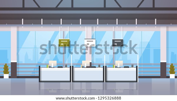 cash desk windows financial currency exchange\
consulting center concept banking equipment modern bank reception\
office interior horizontal banner\
flat