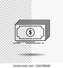 Cash, dollar, finance, funds, money Line Icon on Transparent Background. Black Icon Vector Illustration