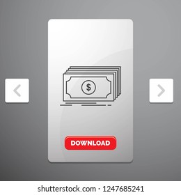 Cash, dollar, finance, funds, money Line Icon in Carousal Pagination Slider Design & Red Download Button