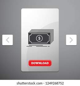 Cash, dollar, finance, funds, money Glyph Icon in Carousal Pagination Slider Design & Red Download Button