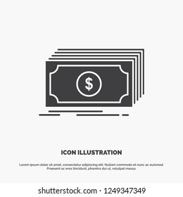 Cash, dollar, finance, funds, money Icon. glyph vector gray symbol for UI and UX, website or mobile application