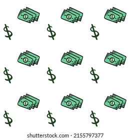 El vector de estilo de esbozo de patrón de signos de dólar de efectivo. Símbolo de finanzas dibujado a mano aislado en blanco
