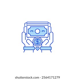 Cash Donation Line Icon. linear style sign for mobile concept and web design. Outline vector icon.