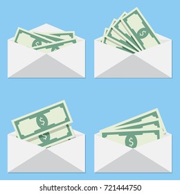 Cash in envelope, salary money, vector stack of cash, dollar cash icon, pile of cash illustration