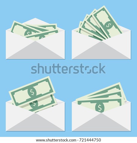 Cash in envelope, salary money, vector stack of cash, dollar cash icon, pile of cash illustration