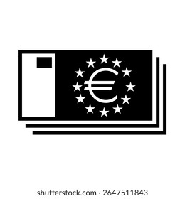 Símbolo de la pila de billetes en euros en efectivo, icono de papel moneda, pictograma de billetes de la Unión Europea