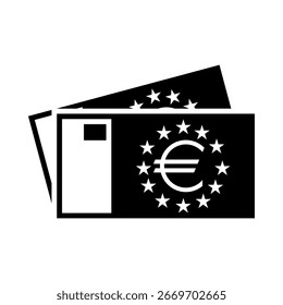cash euro banknotes stack symbol, paper money icon, european union bills pictogram