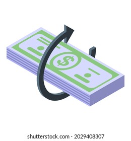 Vector isométrico del icono de la bolsa de efectivo. Pago de dinero. Moneda en dólares