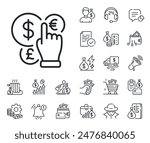 Cash exchange sign. Cash money, loan and mortgage outline icons. Money currency line icon. Stock trade symbol. Money currency line sign. Credit card, crypto wallet icon. Inflation, job salary. Vector