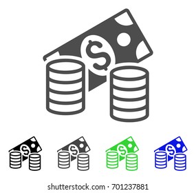 Cash flat vector pictogram. Colored cash, gray, black, blue, green icon variants. Flat icon style for graphic design.